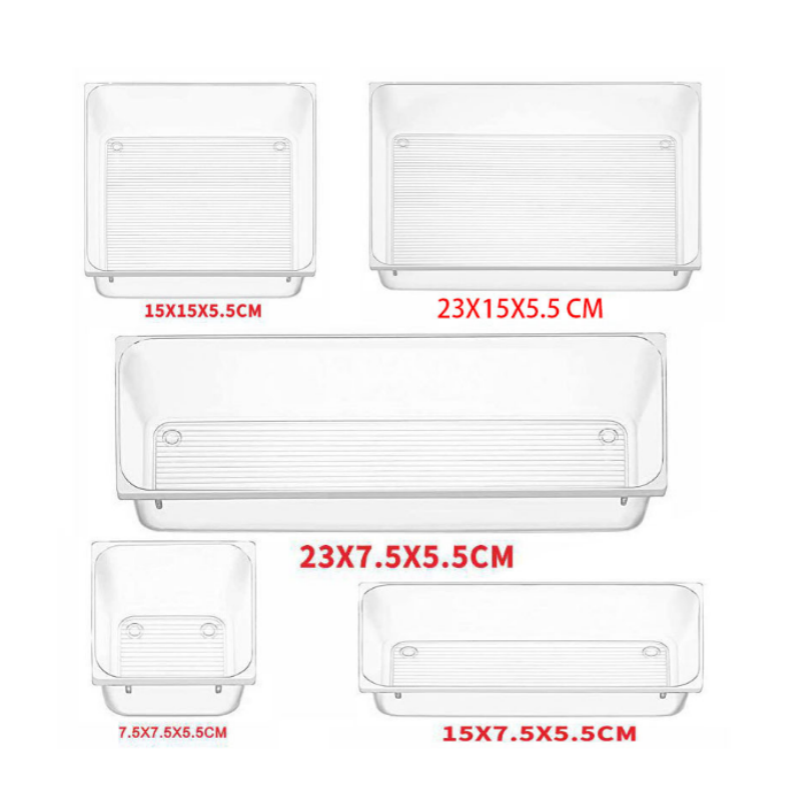 25-Piece Clear Plastic Drawer Organiser Set, 4 Sizes
