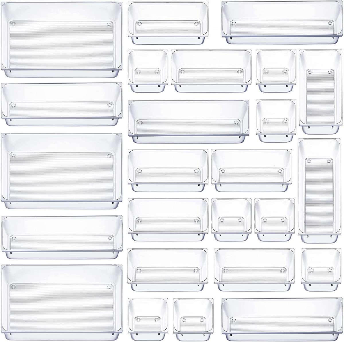 25-Piece Clear Plastic Drawer Organiser Set, 4 Sizes