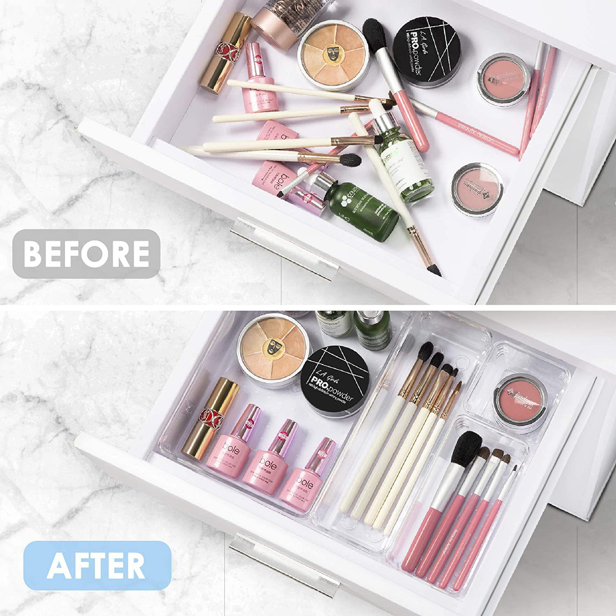 25-Piece Clear Plastic Drawer Organiser Set, 4 Sizes
