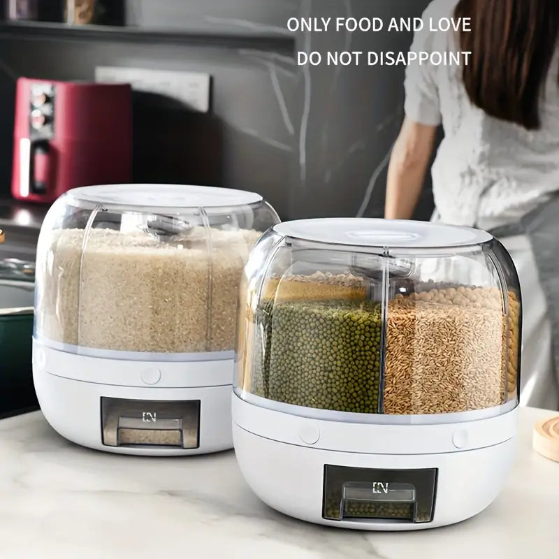 360° Rotating Cereal Dispenser with 6 Grids - White