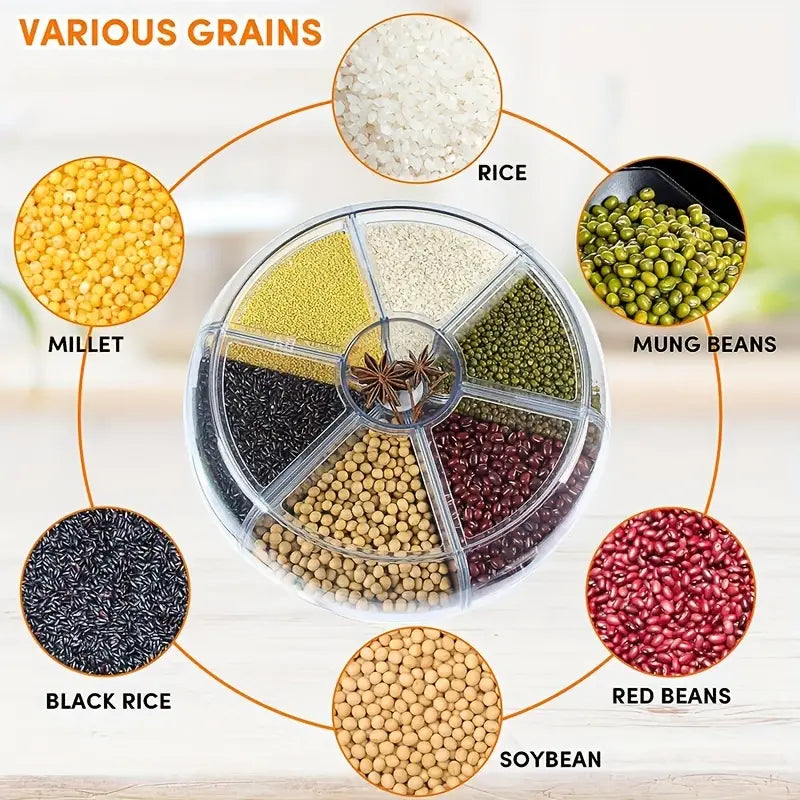 360° Rotating Cereal Dispenser with 6 Grids - White