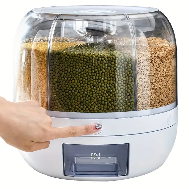 360° Rotating Cereal Dispenser with 6 Grids - White