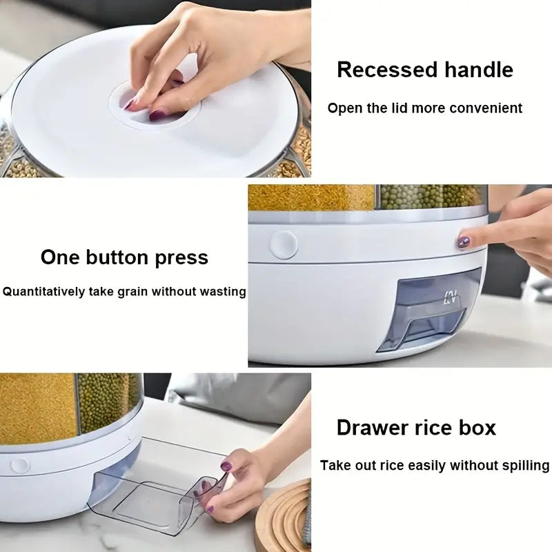 360° Rotating Cereal Dispenser with 6 Grids - White