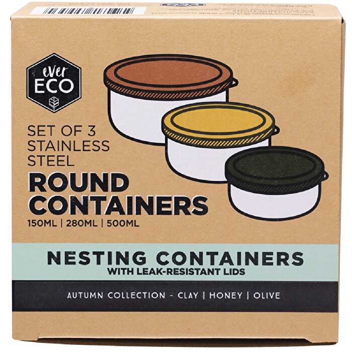 Ever Eco Stainless Steel Round Nesting Containers, Autumn, 3 Pack