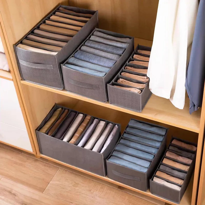 5-Piece Grey Closet Organiser Storage Box Set, 9 Grids, 44 x 25 x 22 cm