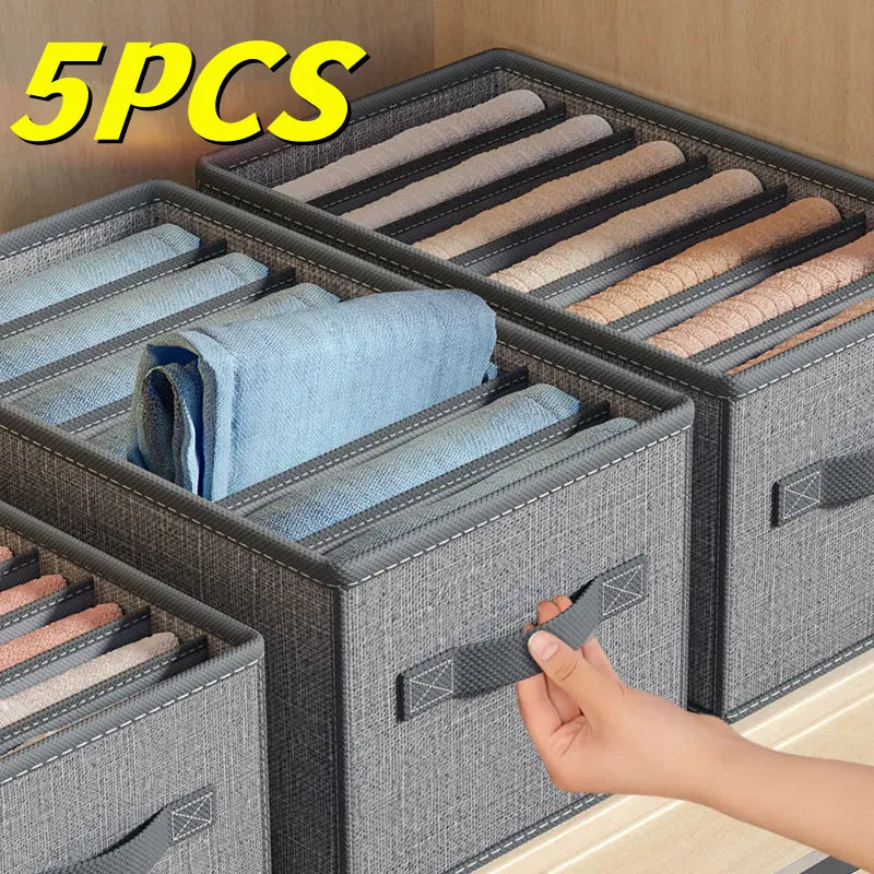 5-Piece Grey Closet Organiser Storage Box Set, 9 Grids, 44 x 25 x 22 cm