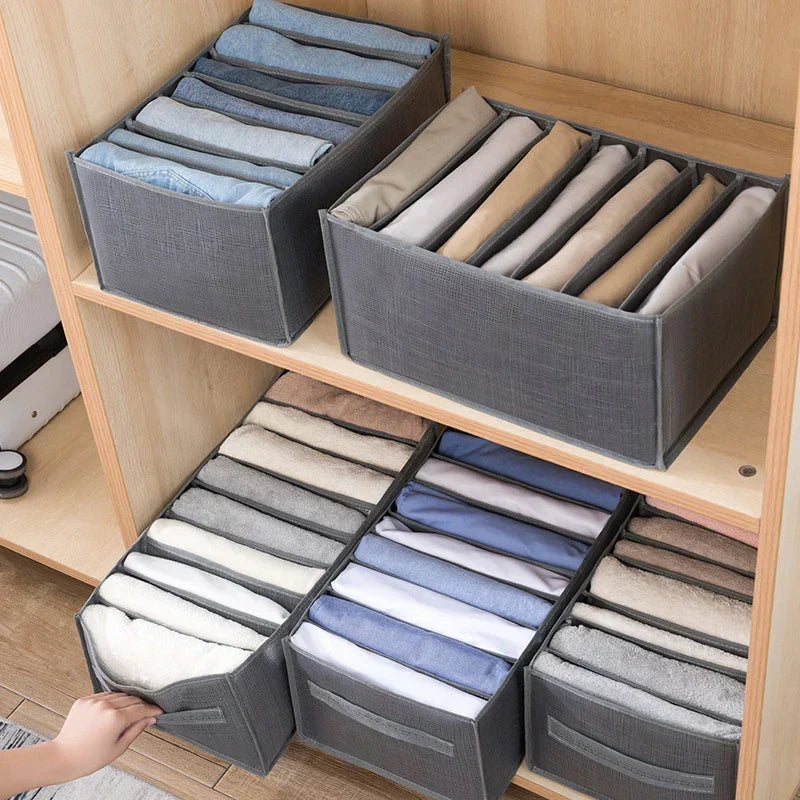 5-Piece Grey Closet Organiser Storage Box Set, 9 Grids, 44 x 25 x 22 cm