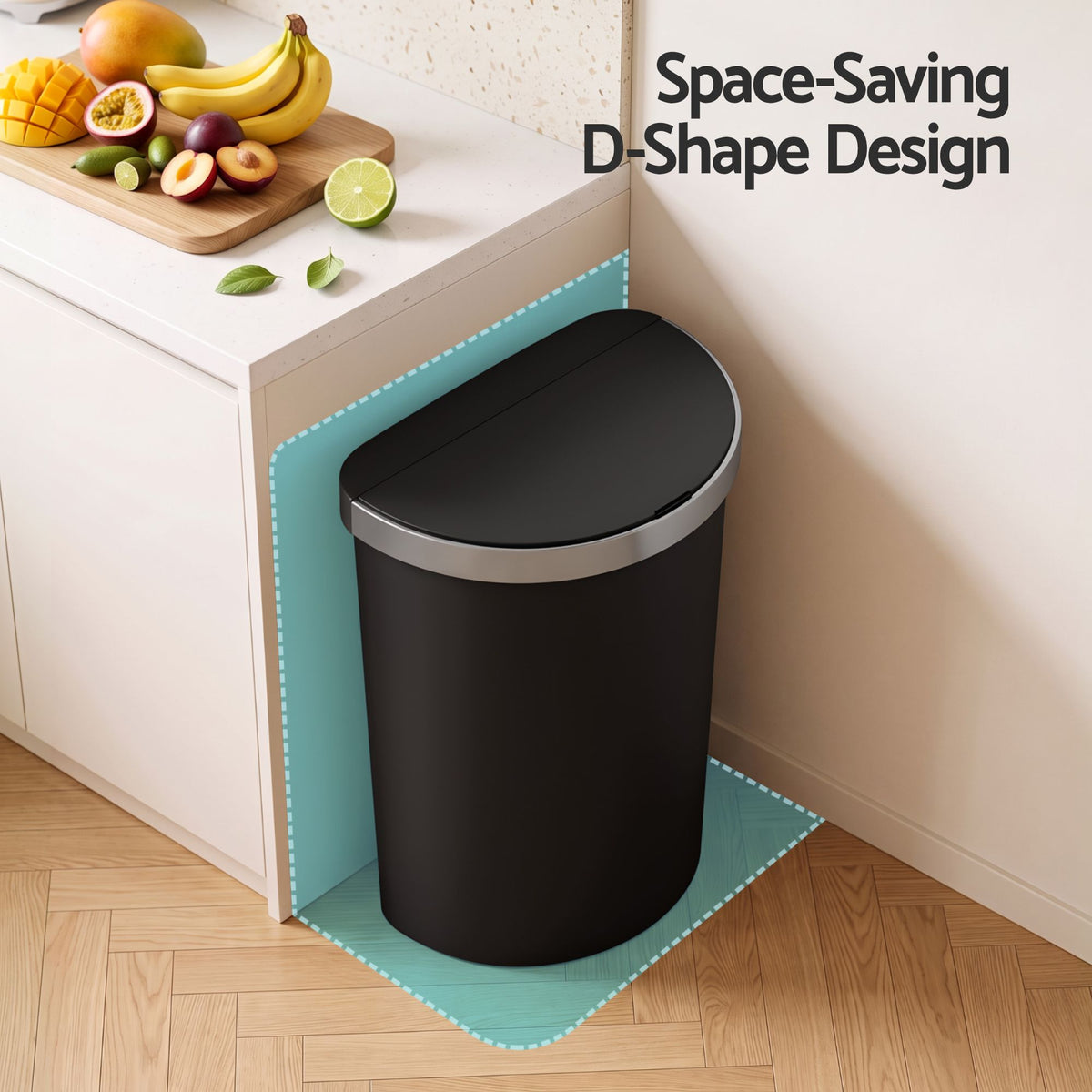Devanti 50L D-Shape Sensor Bin, Black