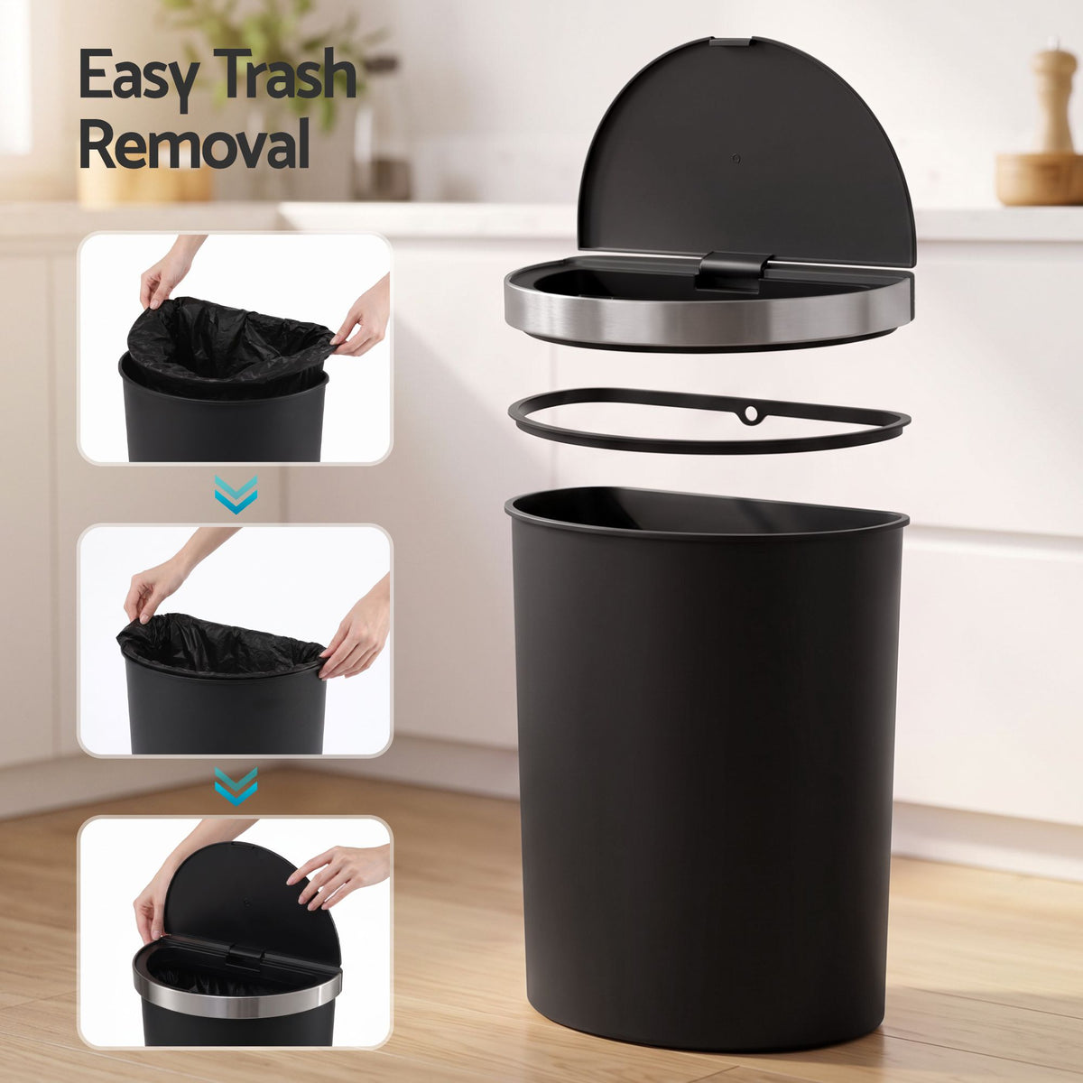 Devanti 50L D-Shape Sensor Bin, Black