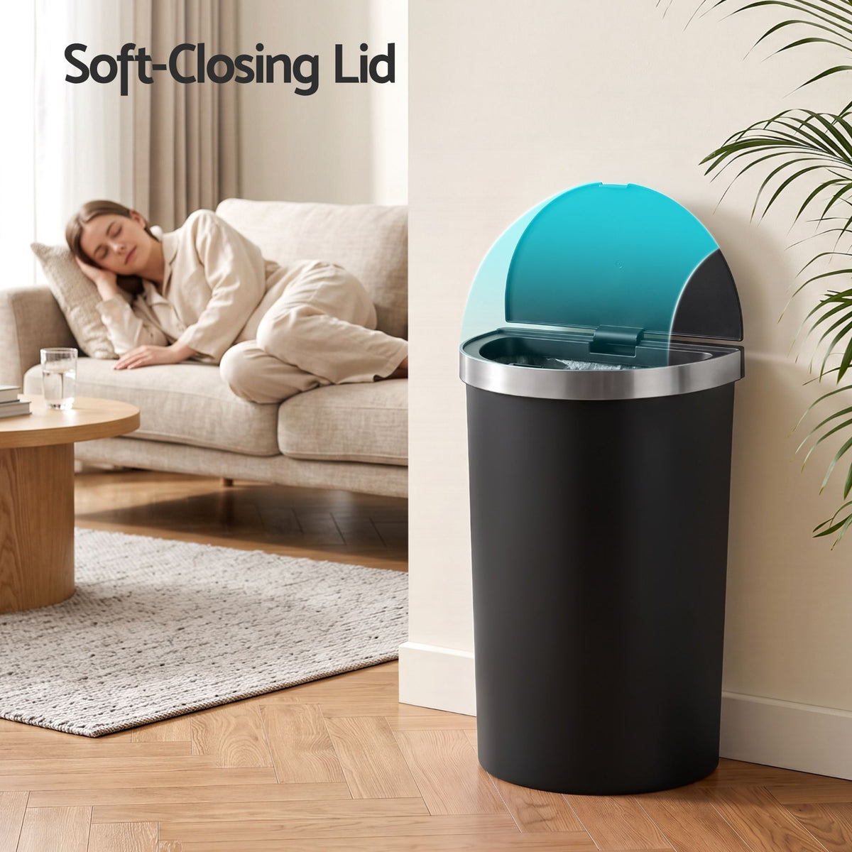 Devanti 50L D-Shape Sensor Bin, Black