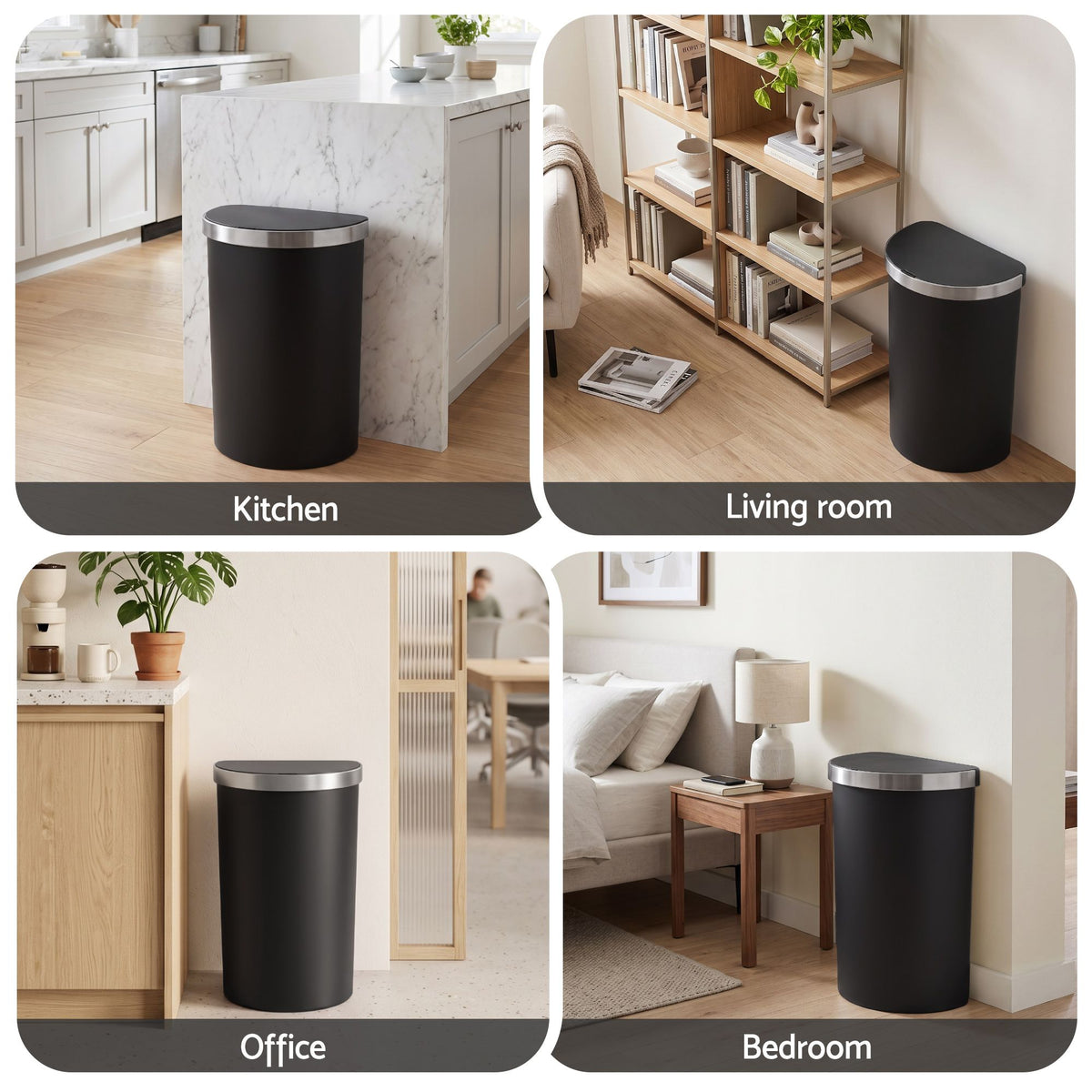 Devanti 50L D-Shape Sensor Bin, Black