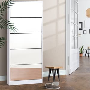 Artiss Mirrored Shoe Cabinet with 5 Drawers, 25 Pairs, White