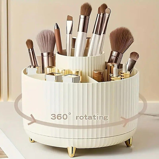 360° rotating makeup brush holder with gold feet