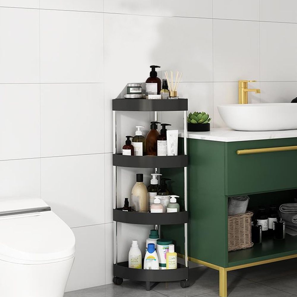 4-Tier Corner Shower Caddy, Floor Standing, Black