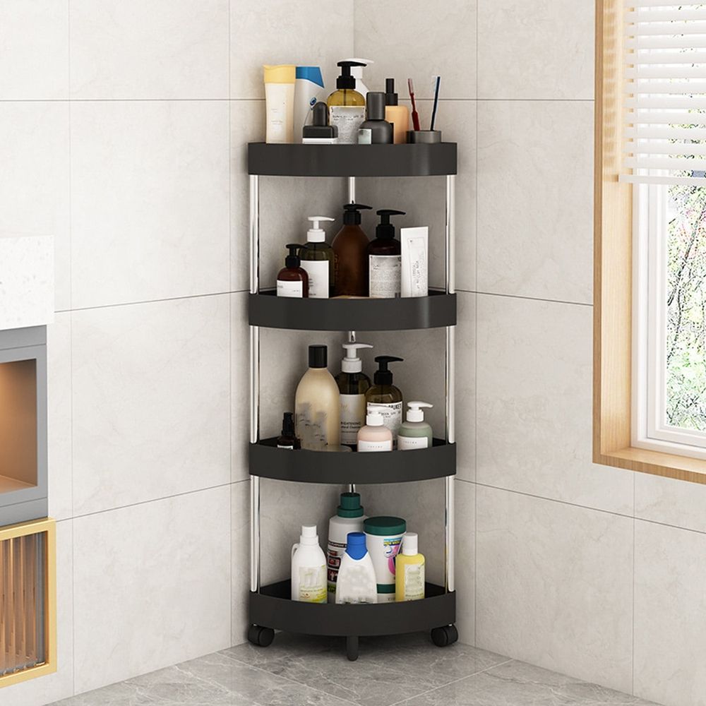 4-Tier Corner Shower Caddy, Floor Standing, Black
