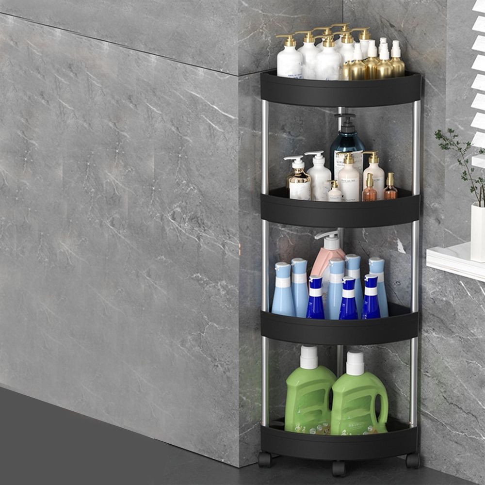 4-Tier Corner Shower Caddy, Floor Standing, Black