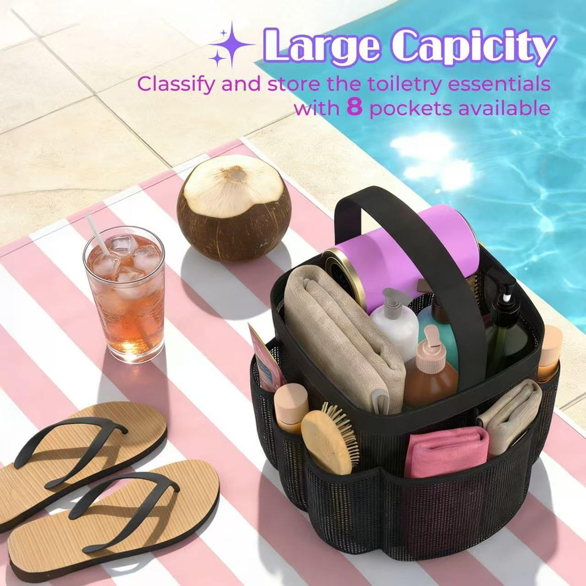 8-Pocket Mesh Hanging Shower Caddy Bag