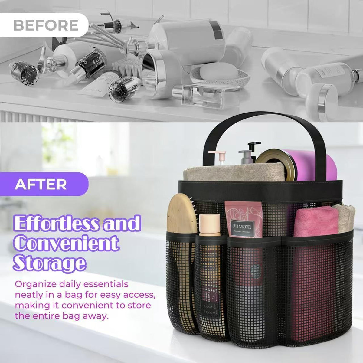 8-Pocket Mesh Hanging Shower Caddy Bag