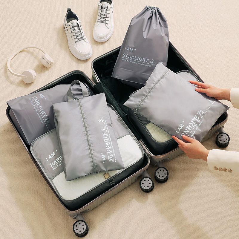 Travel Bag Set Polyester 6 Piece Organizer Gray