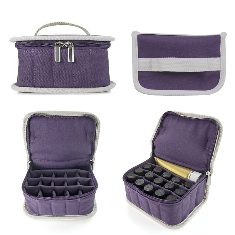 Canvas Makeup Storage Box 16 Compartments Travel Purple 17*12*9
