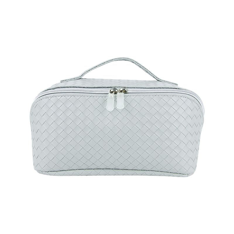 Woven PU Makeup Bag Cube Travel Storage Organizer Gray