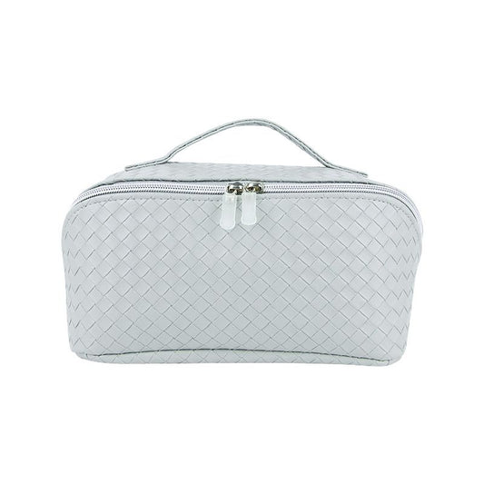 Woven PU Makeup Bag Cube Travel Storage Organizer Gray