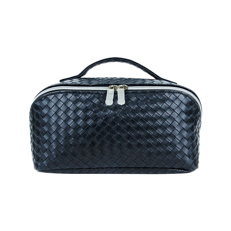 Woven PU Makeup Bag Cube Travel Storage Organizer Black