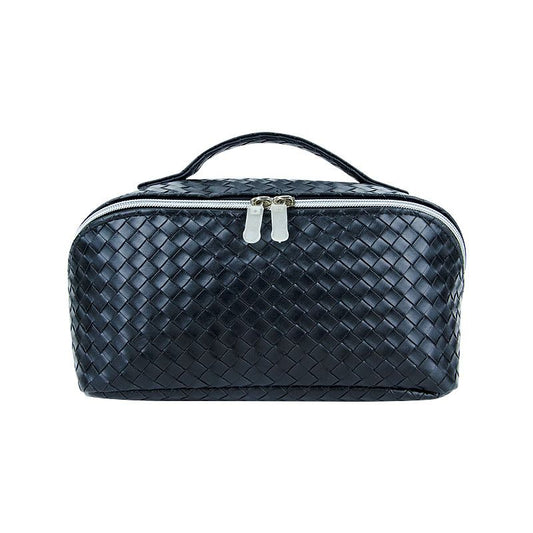 Woven PU Makeup Bag Cube Travel Storage Organizer Black