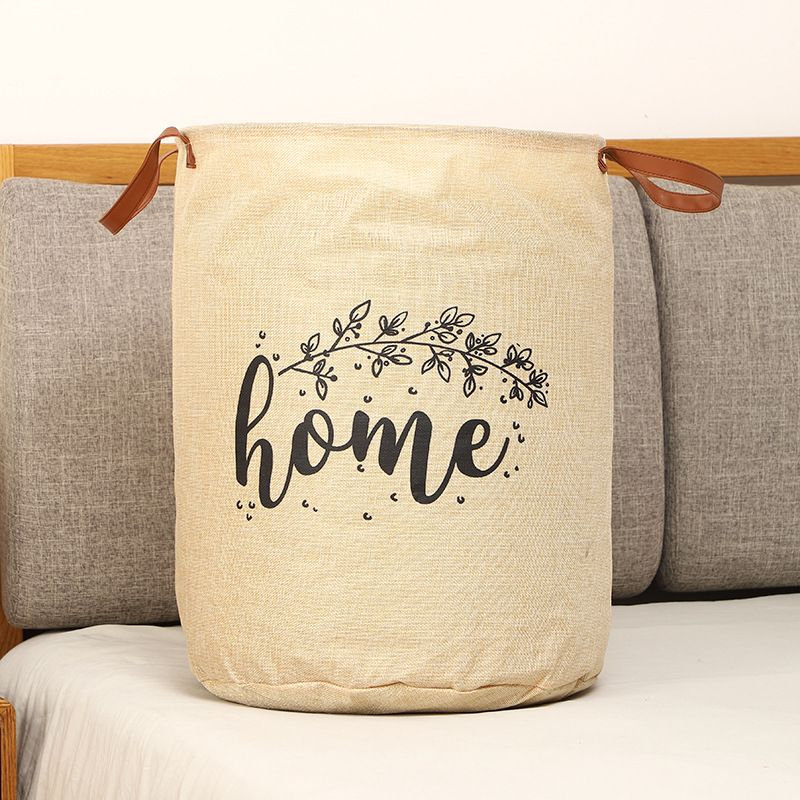 Fabric Storage Bag Cylindrical Large Capacity Eurocode beige PU handle barrel 40*50