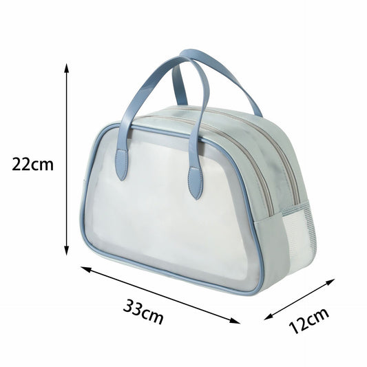 Blue waterproof travel cosmetic bag with dry and wet separation, large