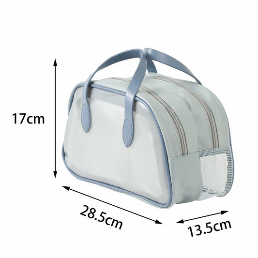 Blue waterproof travel cosmetic bag with dry and wet separation, medium