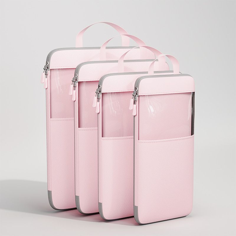 Mu Family Travel Storage Bag Portable Compressible Cube Pink Medium size【23*12*34】