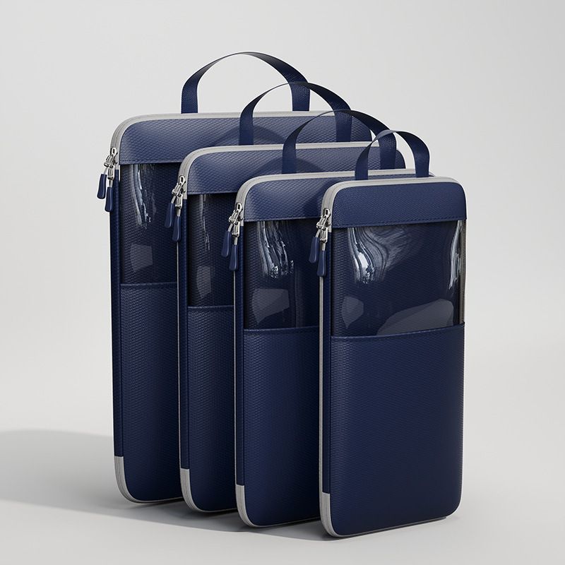 Mu Family Travel Storage Bag Portable Compressible Cube Navy blue Small size [13*12*34]