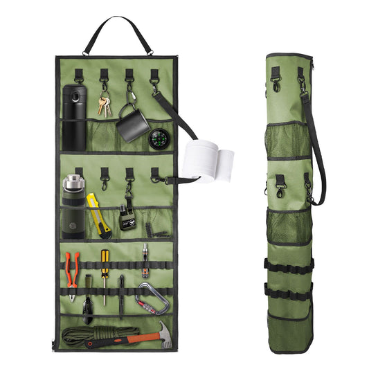 Hanging Storage Canopy Organizer for Camping Supplies Soccer Park Awnings Campsite, 2 in 1 Storage Strap and Pocket Organizer