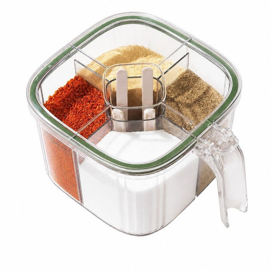 5-Compartment Airtight Spice Jars, Green — Set of 1