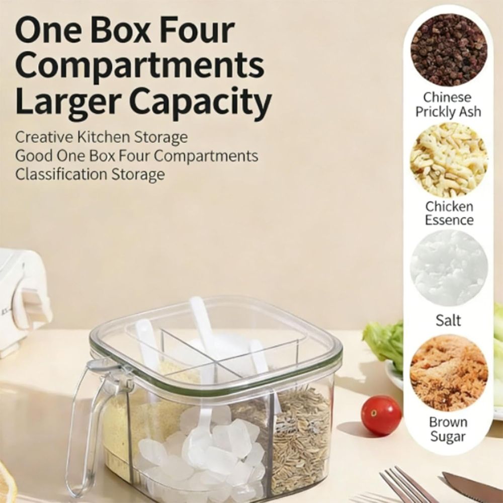 5-Compartment Airtight Spice Jars, Green — Set of 1