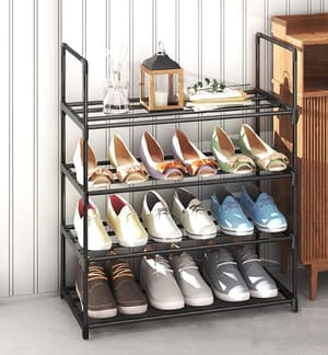 4-Tier Stainless Steel Shoe Rack for 15 Pairs, 55cm, Black
