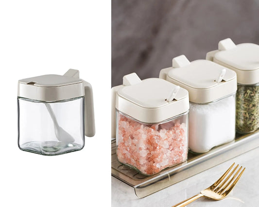Glass Seasoning Jars with Spoons, 300ml, Set of 12