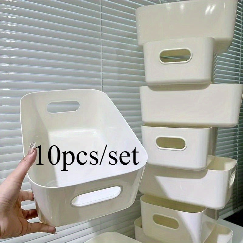 10-Piece White Plastic Storage Baskets with Handles