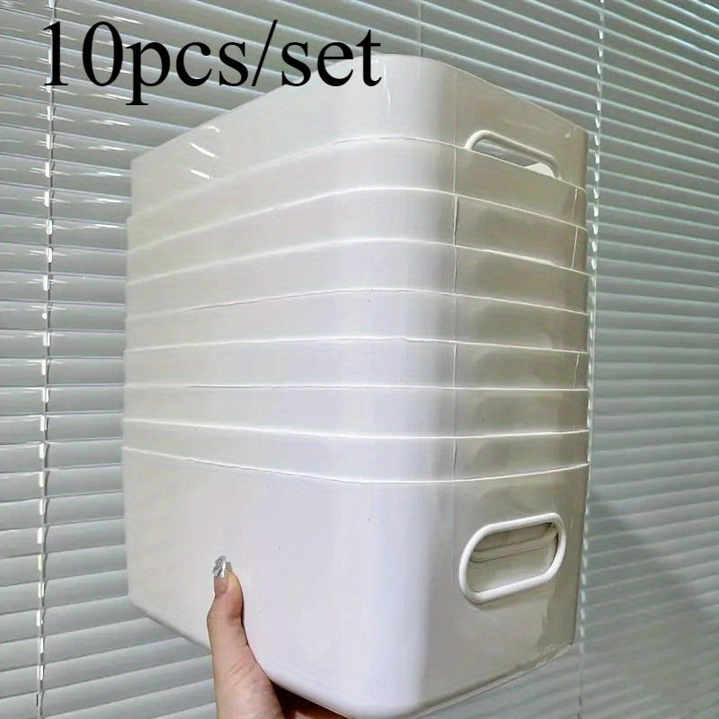 10-Piece White Plastic Storage Baskets with Handles