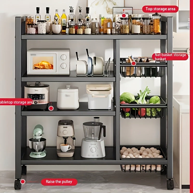 Movable Kitchen Storage Rack with Wheels (4-Tier)