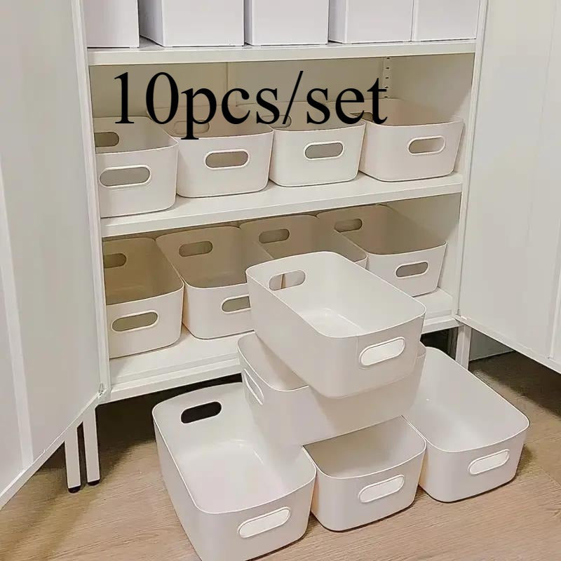 10-Piece White Plastic Storage Baskets with Handles