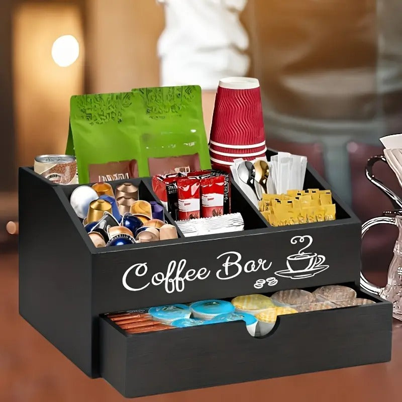 Wood Coffee Station Organizer with Drawer