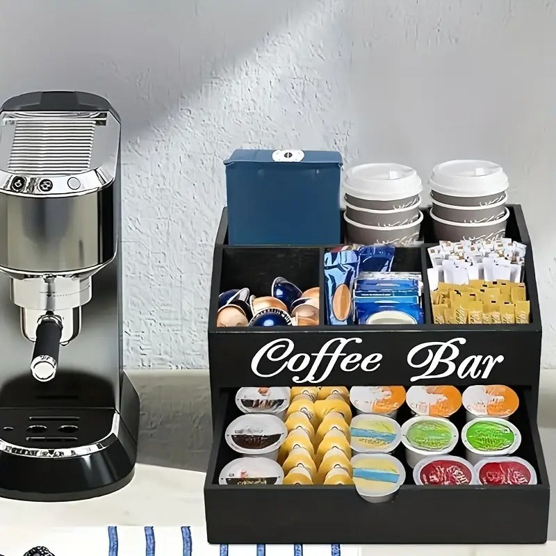 Wood Coffee Station Organizer with Drawer