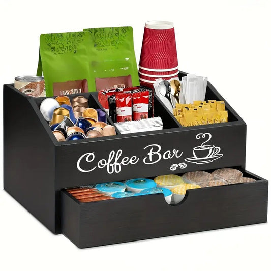 Wood Coffee Station Organizer with Drawer